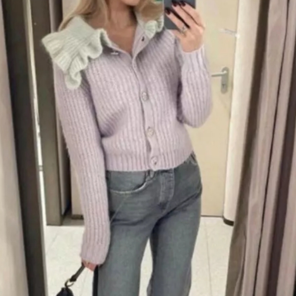 Lavender Knit Sweater with Mint Collar NWT